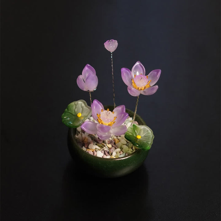 Buddha Stones Maceta de peonías, lotos y liuli hecha a mano para una decoración consciente. - Loto púrpura - image 4
