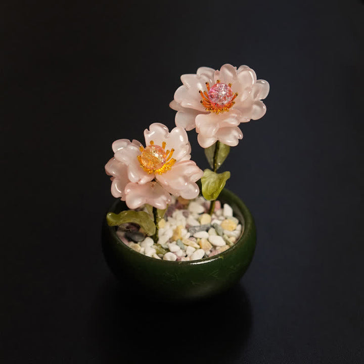 Buddha Stones Maceta de peonías, lotos y liuli hecha a mano para una decoración consciente. - Peonía rosa - image 2