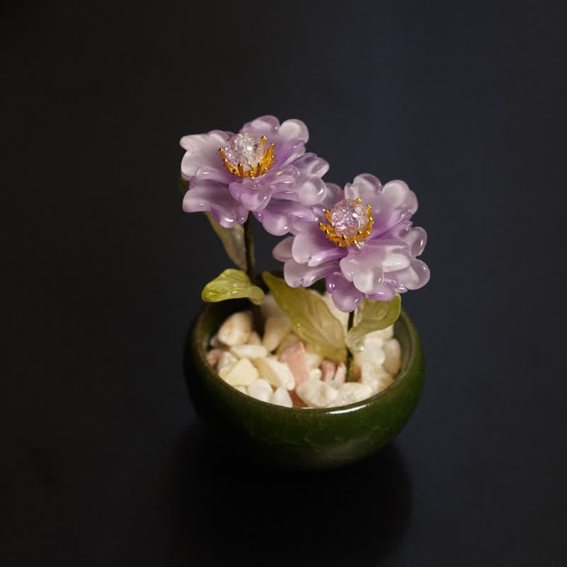 Buddha Stones Maceta de peonías, lotos y liuli hecha a mano para una decoración consciente. - Peonía púrpura - image 1
