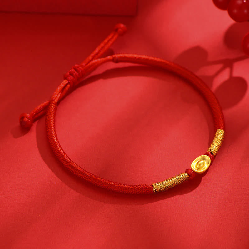 Buddha Stones Pulsera de la suerte trenzada de hilo rojo Yuanbao - image 2