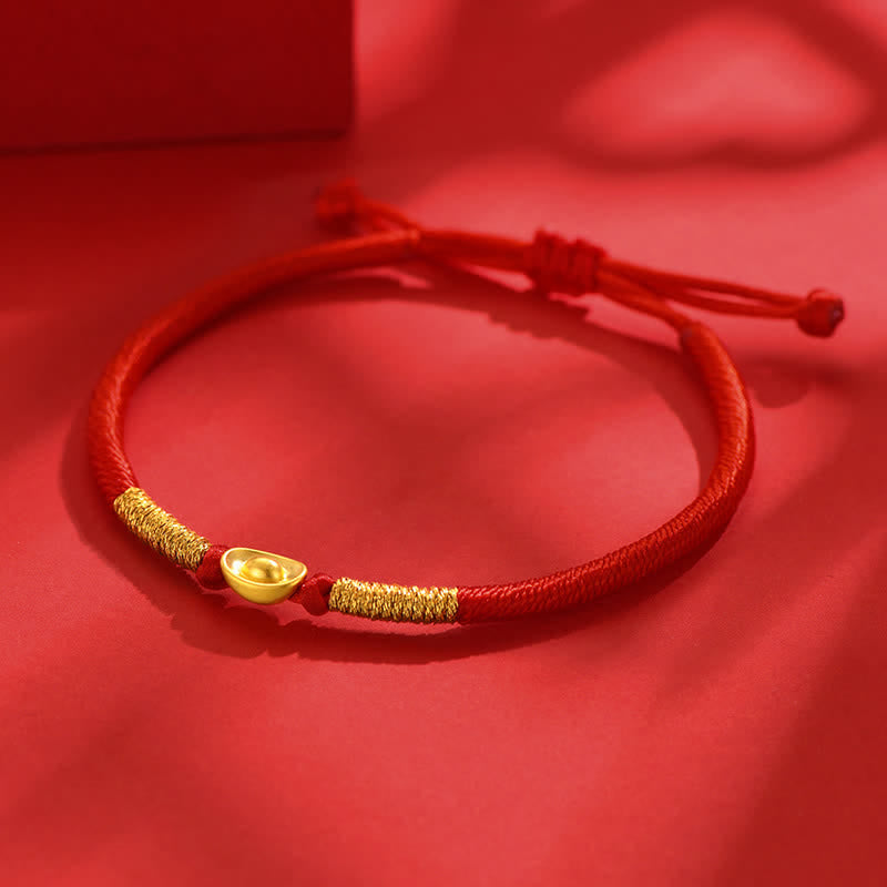 Buddha Stones Pulsera de la suerte trenzada de hilo rojo Yuanbao - image 1