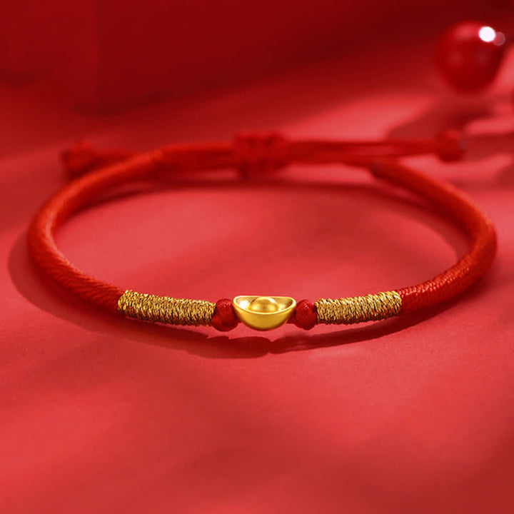 Buddha Stones Pulsera de la suerte trenzada de hilo rojo Yuanbao - Cordón rojo (circunferencia de la muñeca: 15-29 cm) - image 0