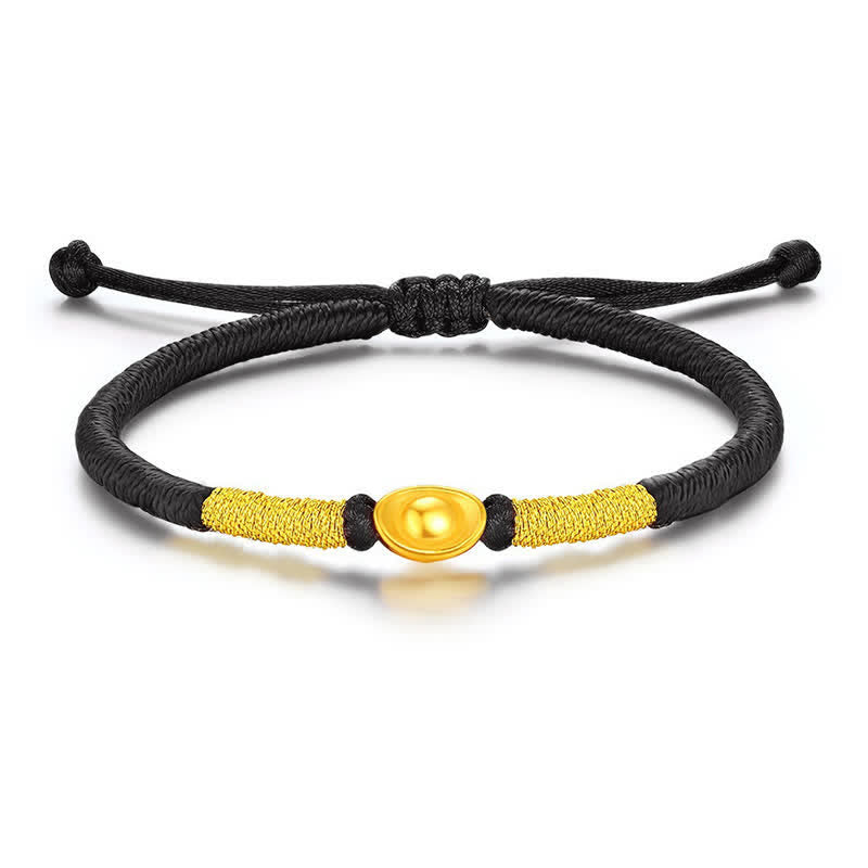 Buddha Stones Pulsera de la suerte trenzada de hilo rojo Yuanbao - Cordón negro (circunferencia de la muñeca: 15-29 cm) - image 6