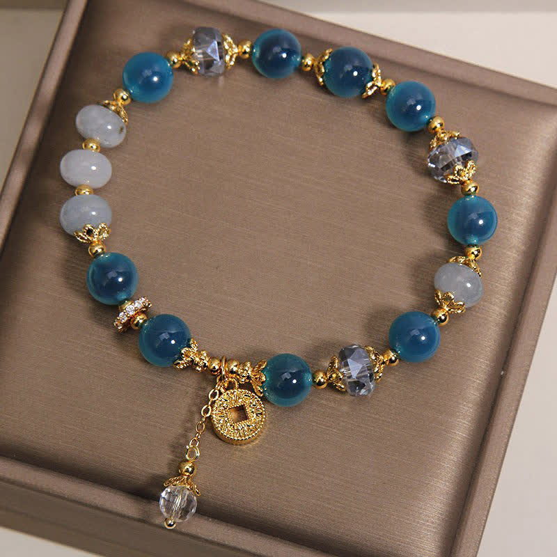 Buddha Stones Pulsera de equilibrio de monedas de cobre con ágata azul natural y caramelo - image 3
