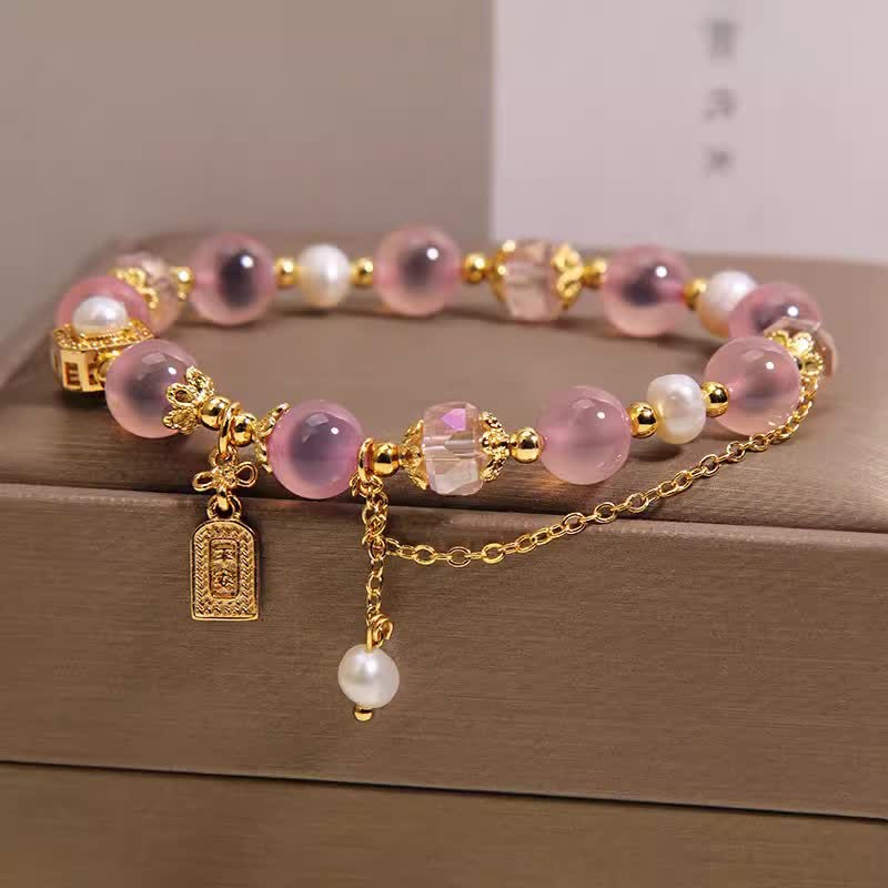 Buddha Stones Pulsera curativa de perlas y ágata natural rosa - image 1