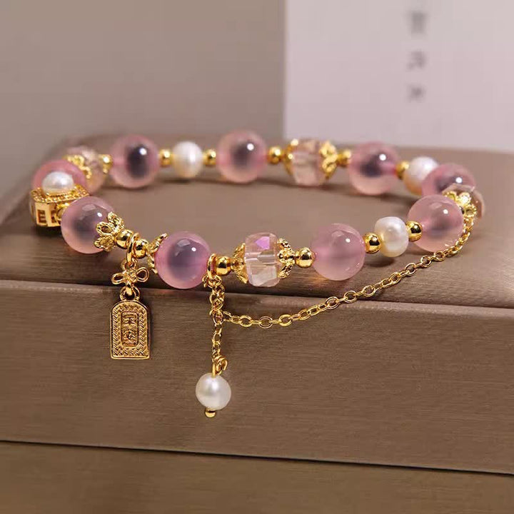 Buddha Stones Pulsera curativa de perlas y ágata natural rosa - image 1