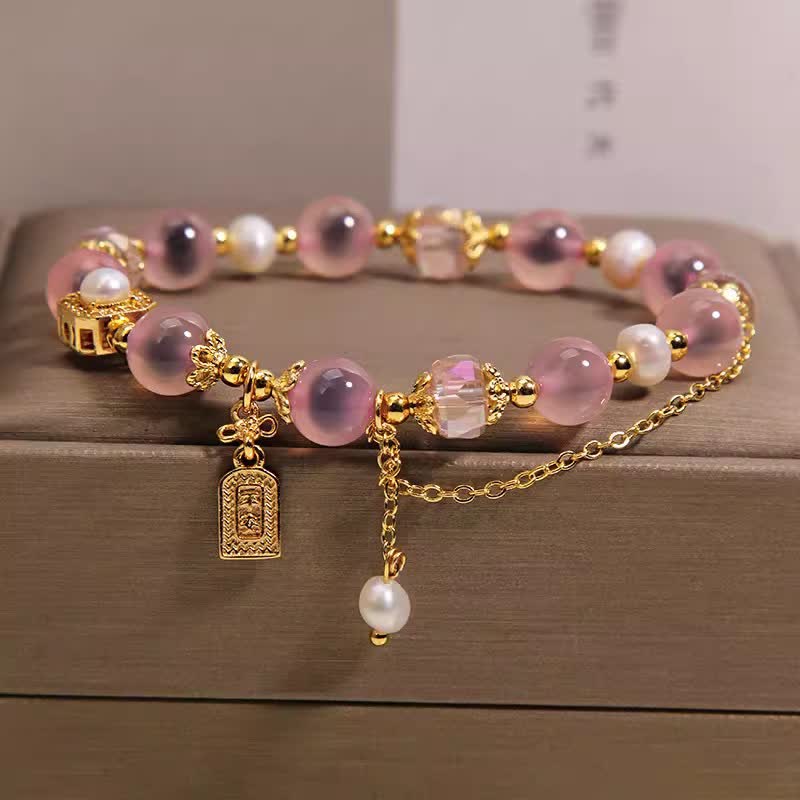 Buddha Stones Pulsera curativa de perlas y ágata natural rosa - image 7