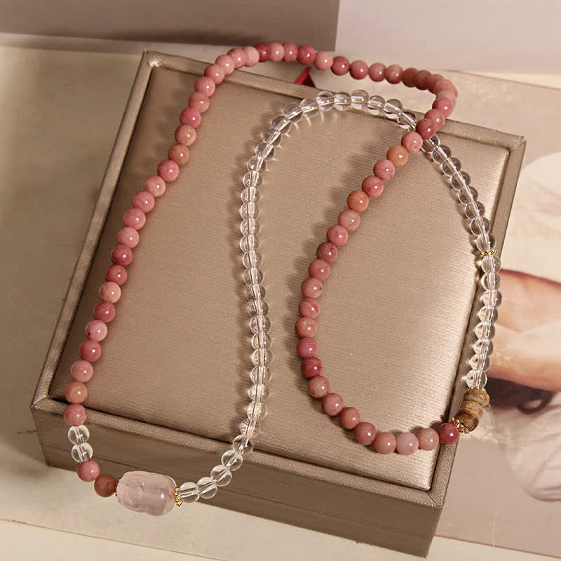 Buddha Stones Pulsera PiXiu de triple vuelta con cuarzo transparente rodonita y cuarzo rosa - image 11