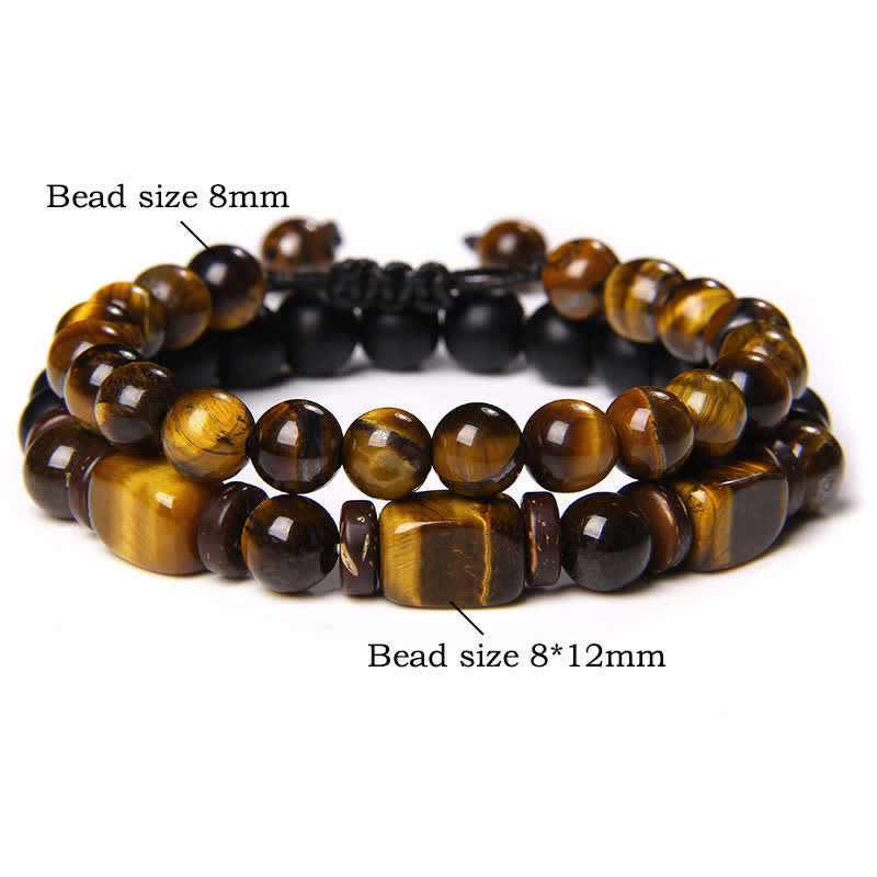 Buddha Stones Pulsera de fuerza cuadrada de doble vuelta con cuentas de hematita ojo de tigre (2 piezas) - 2 unidades de ojo de tigre (circunferencia de la muñeca: 16-17 cm) - image 3