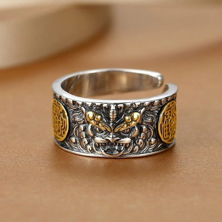 Buddha Stones Anillo de la suerte ajustable ancho de cobre Pixiu - 18 mm- US6-8 - image 0