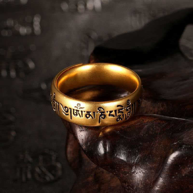 Buddha Stones Anillo de pureza ajustable con seis palabras verdaderas: 'Om Mani Padme Hum' - Om Mani Padme Hum - image 0