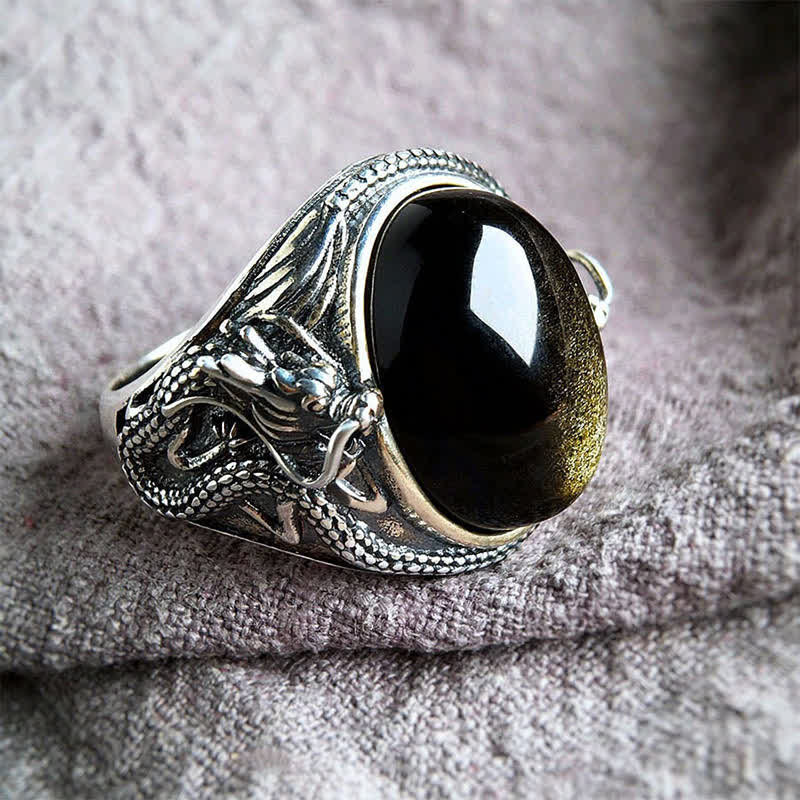 Buddha Stones Anillo protector ajustable de ónix negro cobrizo - Cobre (Riqueza ♥ Suerte) - image 0