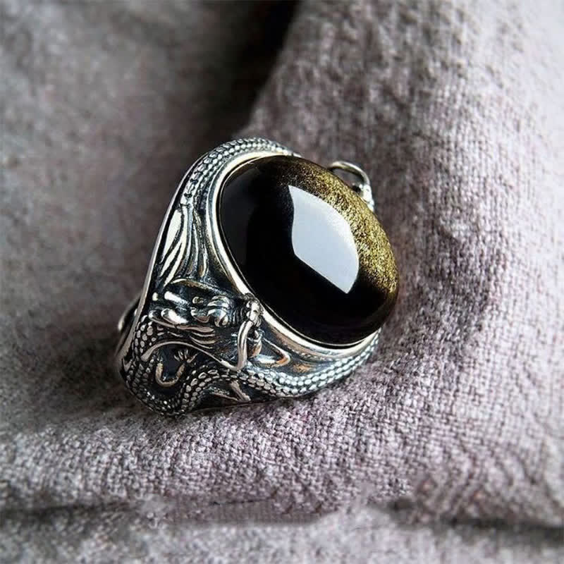 Buddha Stones Anillo protector ajustable de ónix negro cobrizo - image 1