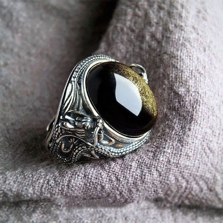Buddha Stones Anillo protector ajustable de ónix negro cobrizo - image 1