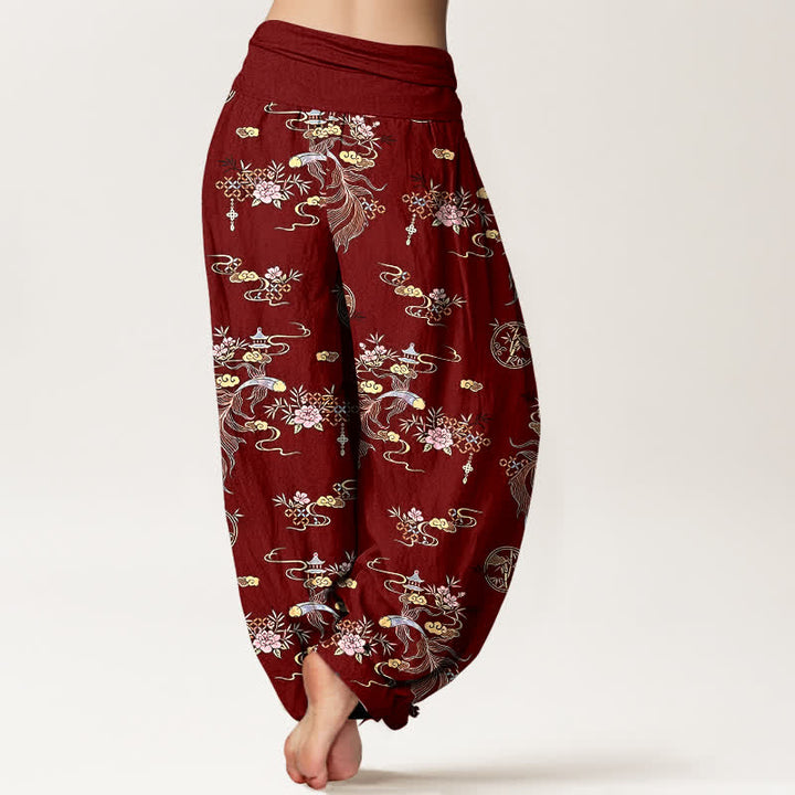 Buddha Stones Pantalones harem de algodón puro con estampado floral oriental y cintura elástica para mujer. - image 9