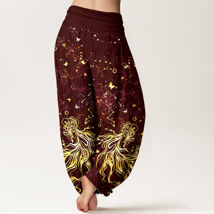Buddha Stones Pantalones harem de mujer con cintura elástica y estampado de mariposas y galaxia celestial, de algodón puro. - image 6