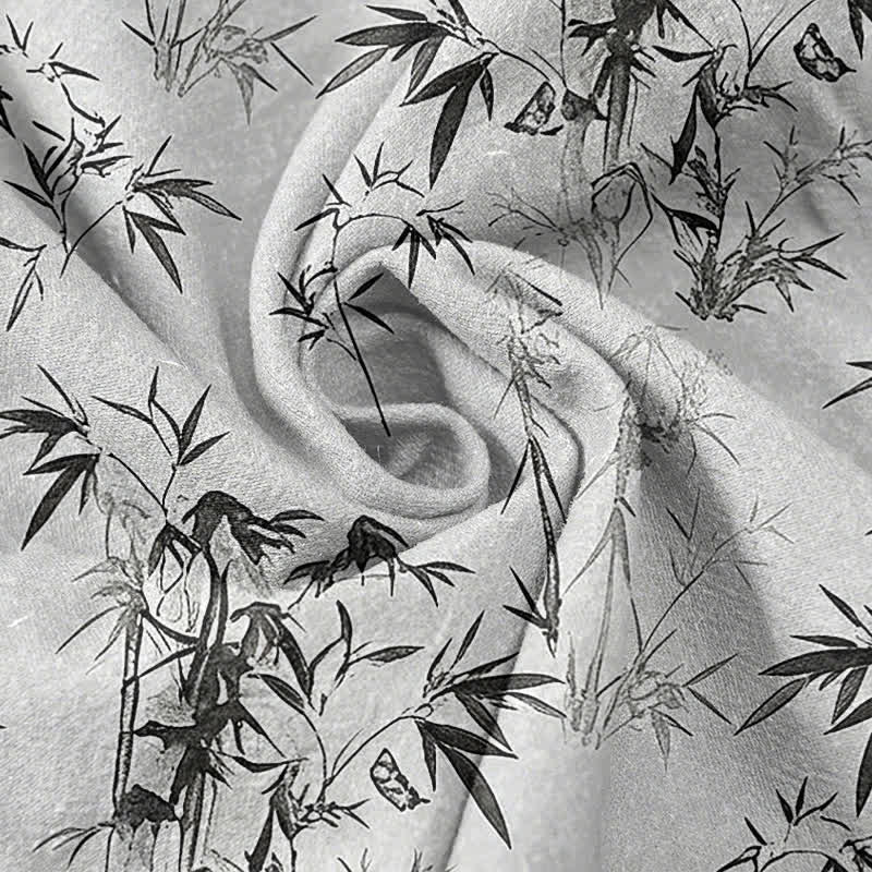 Buddha Stones Camisa de manga corta con medio botón y estampado de hojas de bambú de algodón para hombre - image 2