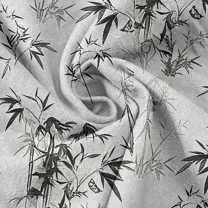 Buddha Stones Camisa de manga corta con medio botón y estampado de hojas de bambú de algodón para hombre - image 2