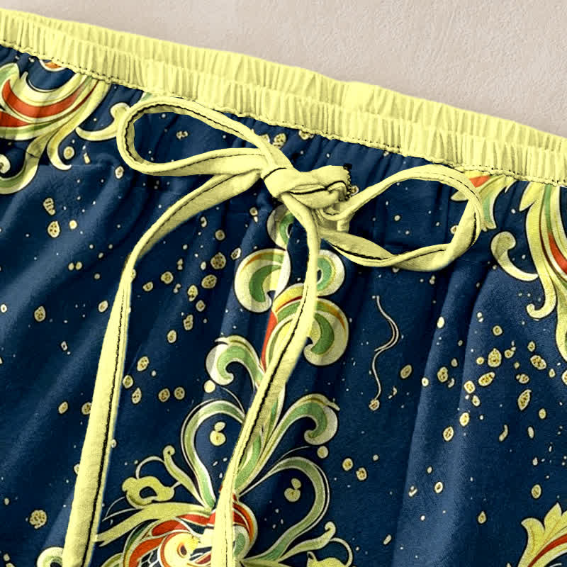 Buddha Stones Pantalones de mujer de algodón puro con estampado floral paisley vibrante, cintura elástica y bolsillos. - image 1