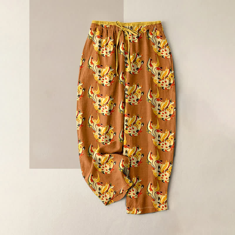 Buddha Stones Pantalones de mujer de algodón puro con estampado floral abstracto y cintura elástica, con bolsillos. - Perú - US16，UK/AU20，EU48 (3XL) - image 4