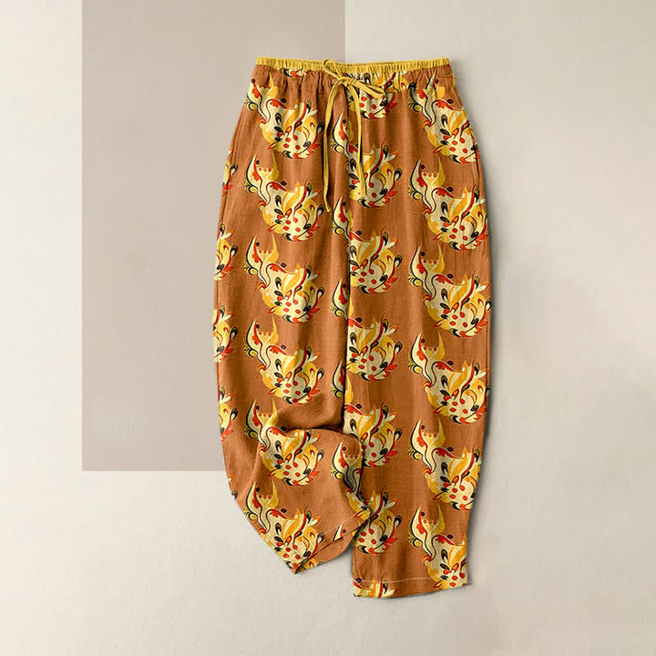 Buddha Stones Pantalones de mujer de algodón puro con estampado floral abstracto y cintura elástica, con bolsillos. - Perú - US16，UK/AU20，EU48 (3XL) - image 4