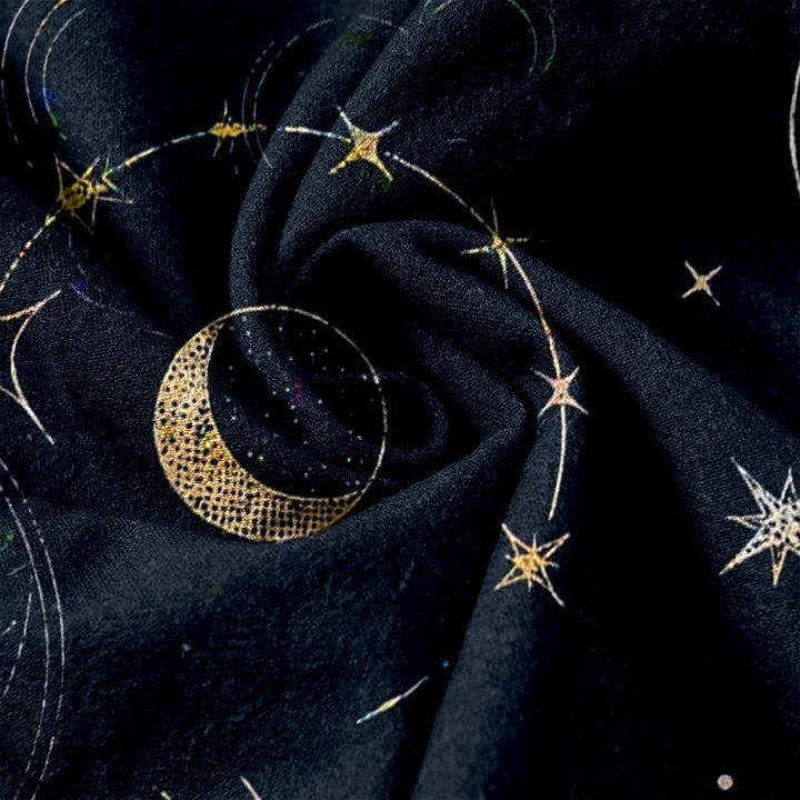 Buddha Stones Pantalones de mujer de algodón puro con estampado de sol, luna y estrellas, cintura elástica y bolsillos. - image 3