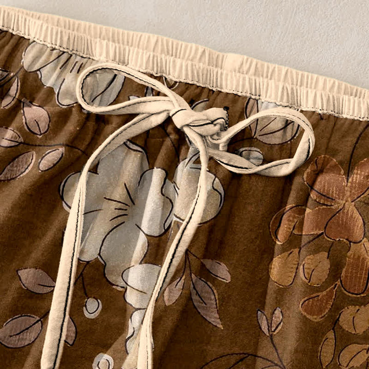 Buddha Stones Pantalones de mujer de algodón puro con estampado floral, cintura elástica y bolsillos. - image 1
