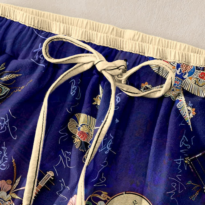Buddha Stones Pantalones de mujer de algodón puro con estampado floral pequeño y cintura elástica con bolsillos. - image 1