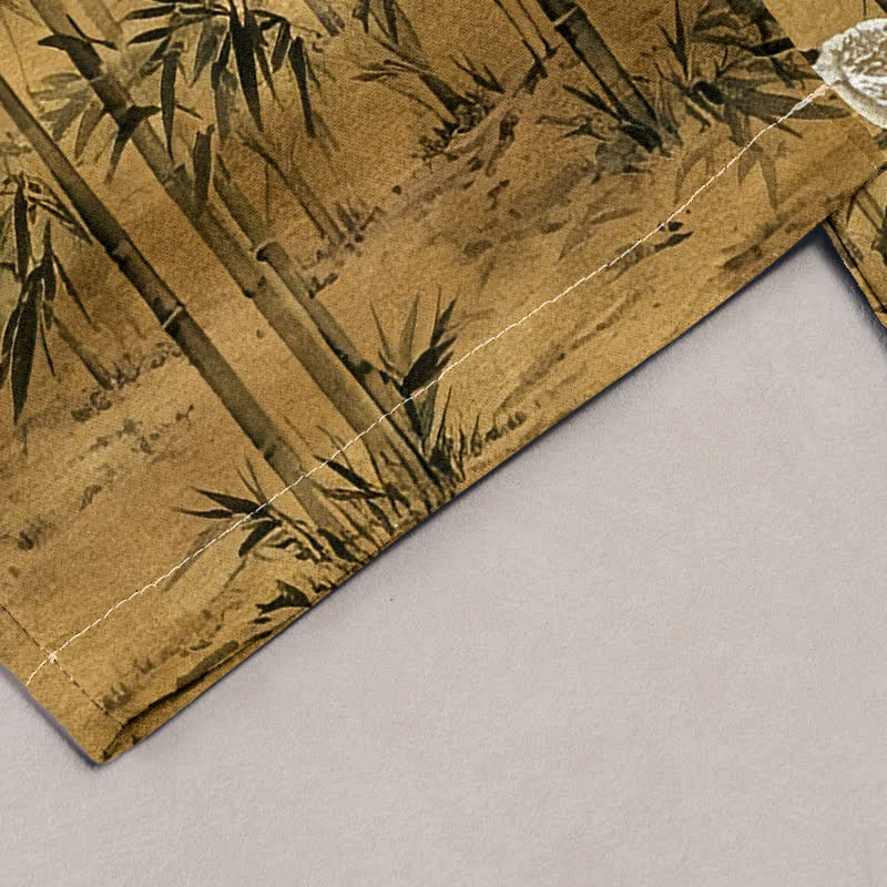 Buddha Stones Pantalones de mujer de algodón puro con estampado oriental de grullas de bambú y cintura elástica con bolsillos. - image 1