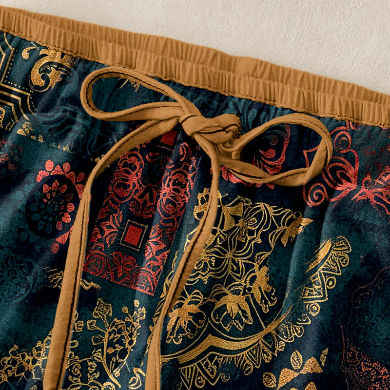 Buddha Stones Pantalones de mujer de algodón con estampado floral, cintura elástica y bolsillos. - image 1