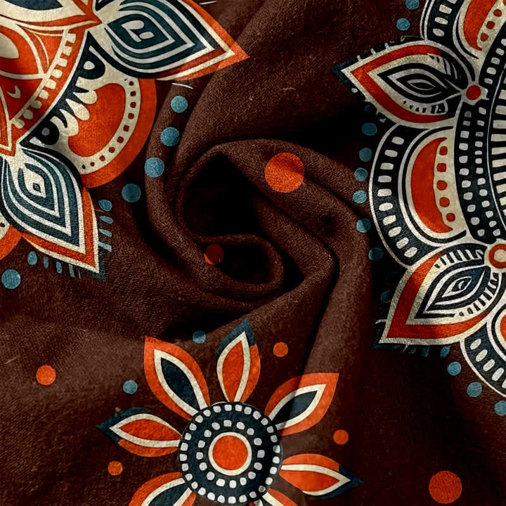 Buddha Stones Pantalones de mujer de algodón puro con estampado floral de mandala, cintura elástica y bolsillos. - image 2