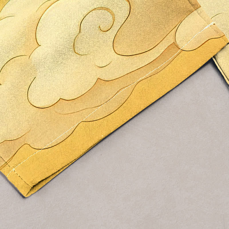 Buddha Stones Pantalones de mujer de algodón puro con estampado degradado de grullas voladoras y nubes, cintura elástica y bolsillos. - image 1