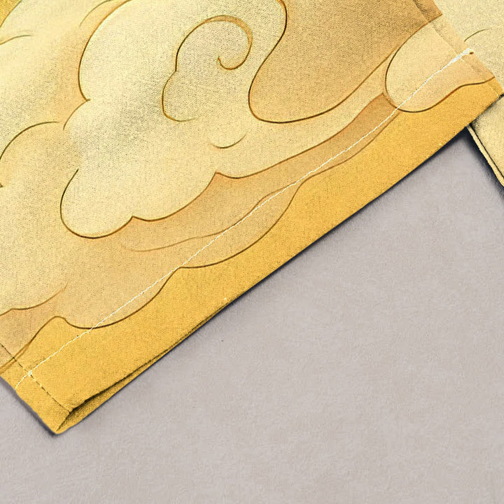Buddha Stones Pantalones de mujer de algodón puro con estampado degradado de grullas voladoras y nubes, cintura elástica y bolsillos. - image 1