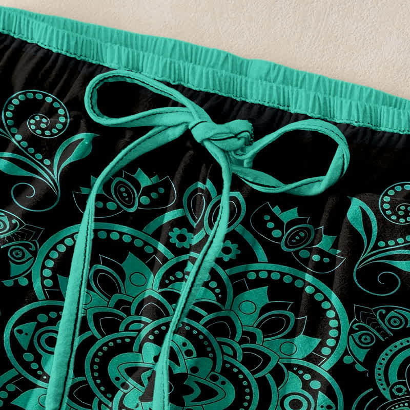 Buddha Stones Pantalones de mujer de algodón puro con estampado de mandala, cintura elástica y bolsillos. - image 1