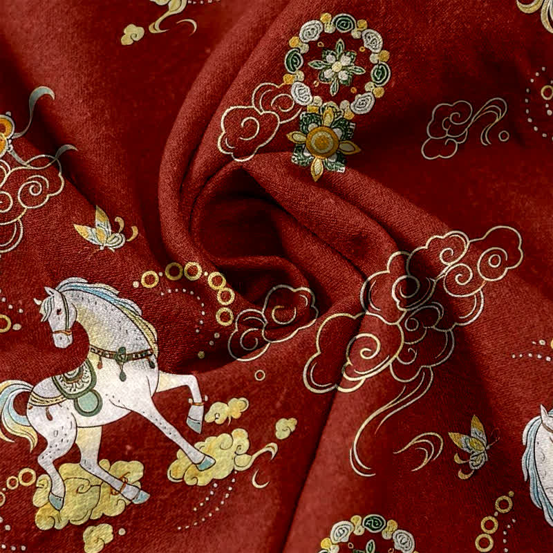 Buddha Stones Pantalones de mujer de algodón puro con estampado floral y nubes, cintura elástica y bolsillos. - image 2