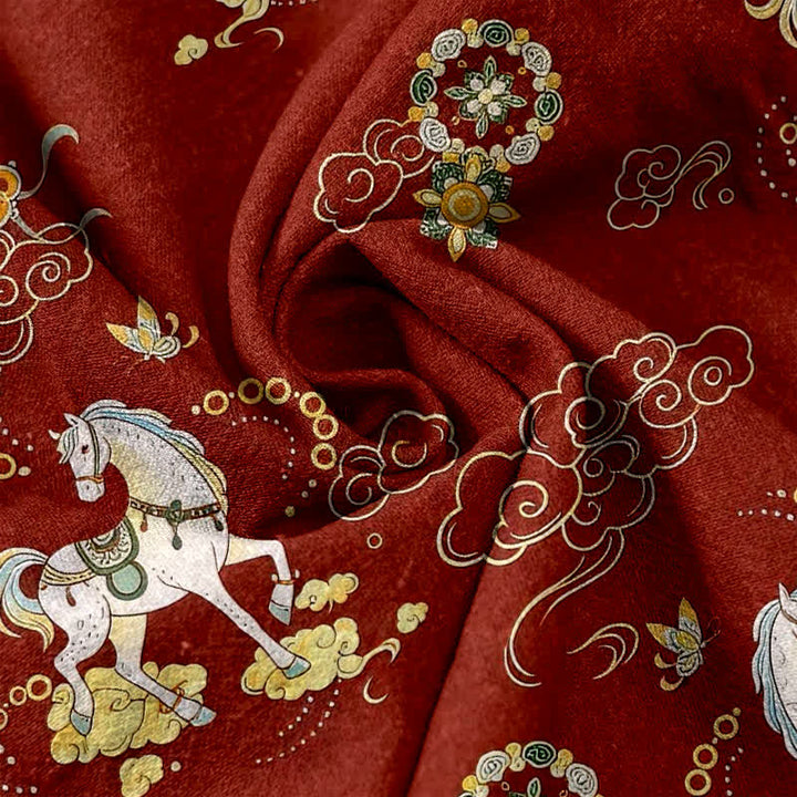 Buddha Stones Pantalones de mujer de algodón puro con estampado floral y nubes, cintura elástica y bolsillos. - image 2