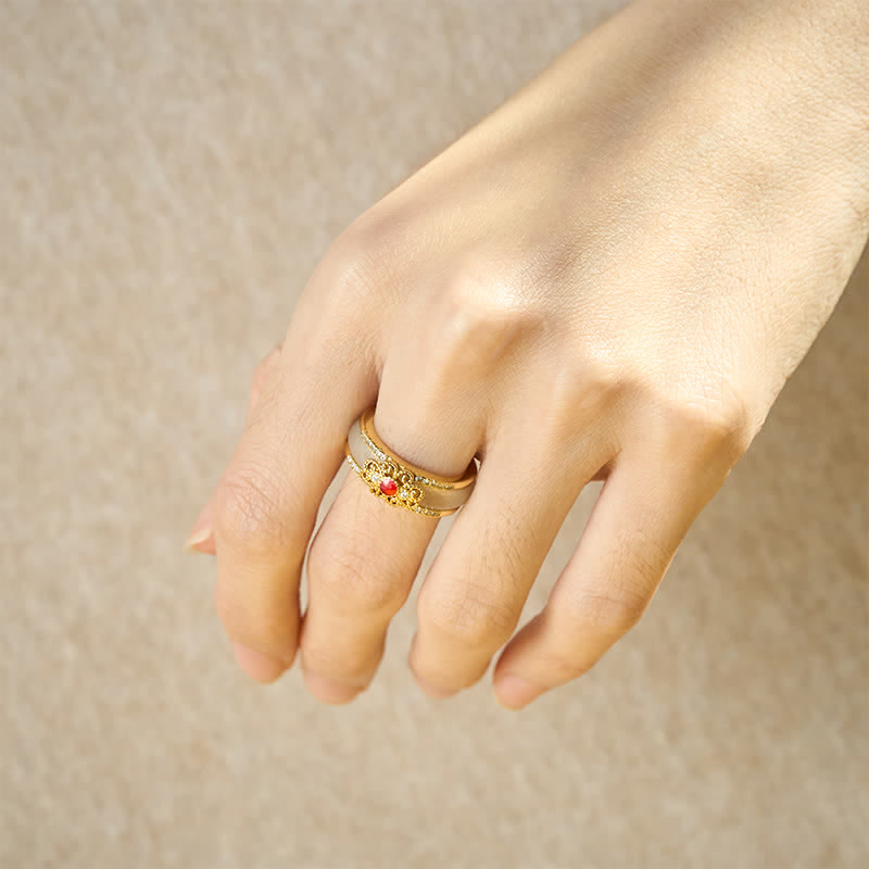 Buddha Stones Anillo de la riqueza con forma de flor de cristal y cobre chapado en oro - image 6