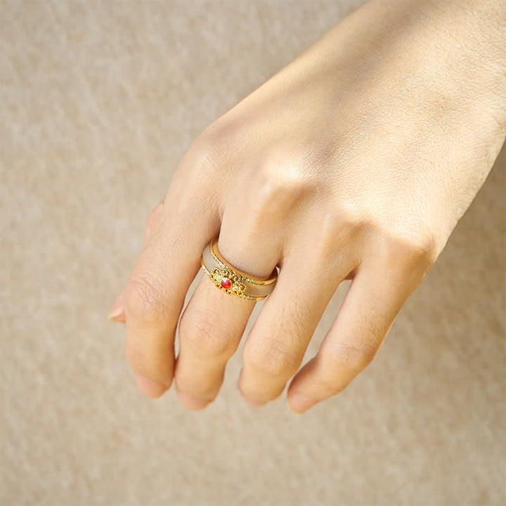 Buddha Stones Anillo de la riqueza con forma de flor de cristal y cobre chapado en oro - image 6