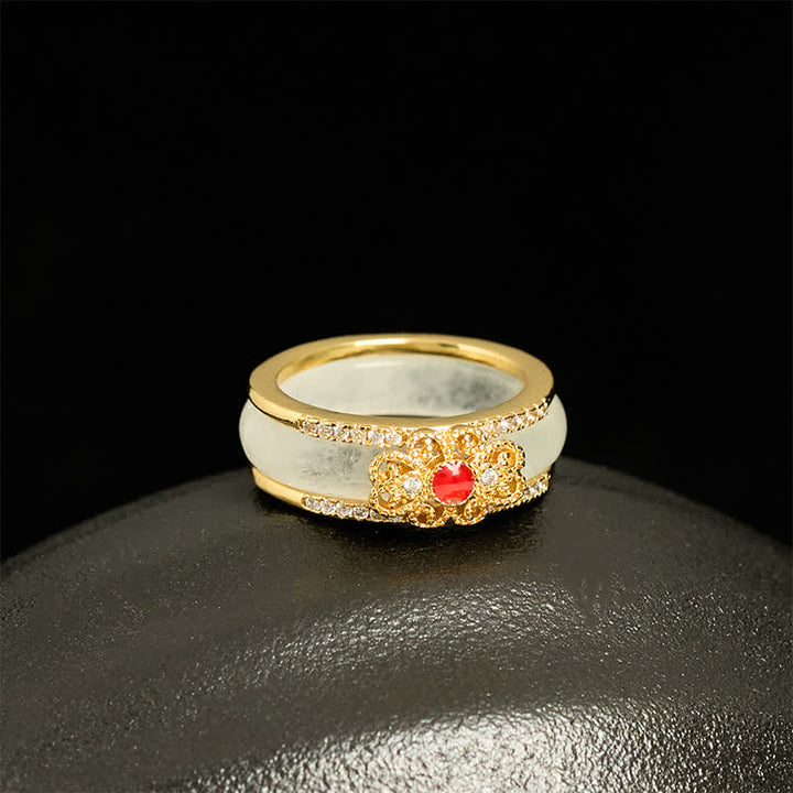 Buddha Stones Anillo de la riqueza con forma de flor de cristal y cobre chapado en oro - image 1