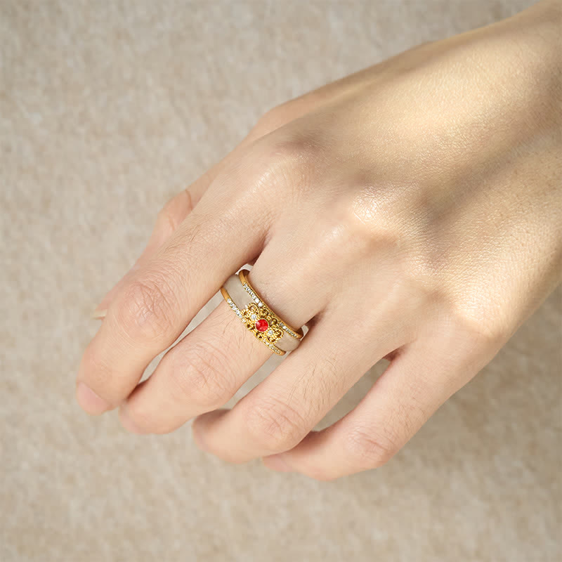 Buddha Stones Anillo de la riqueza con forma de flor de cristal y cobre chapado en oro - image 4