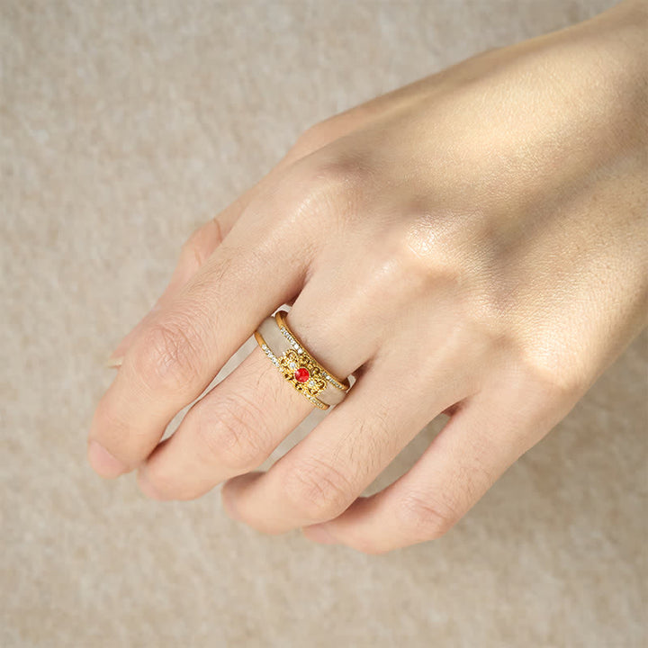 Buddha Stones Anillo de la riqueza con forma de flor de cristal y cobre chapado en oro - image 4