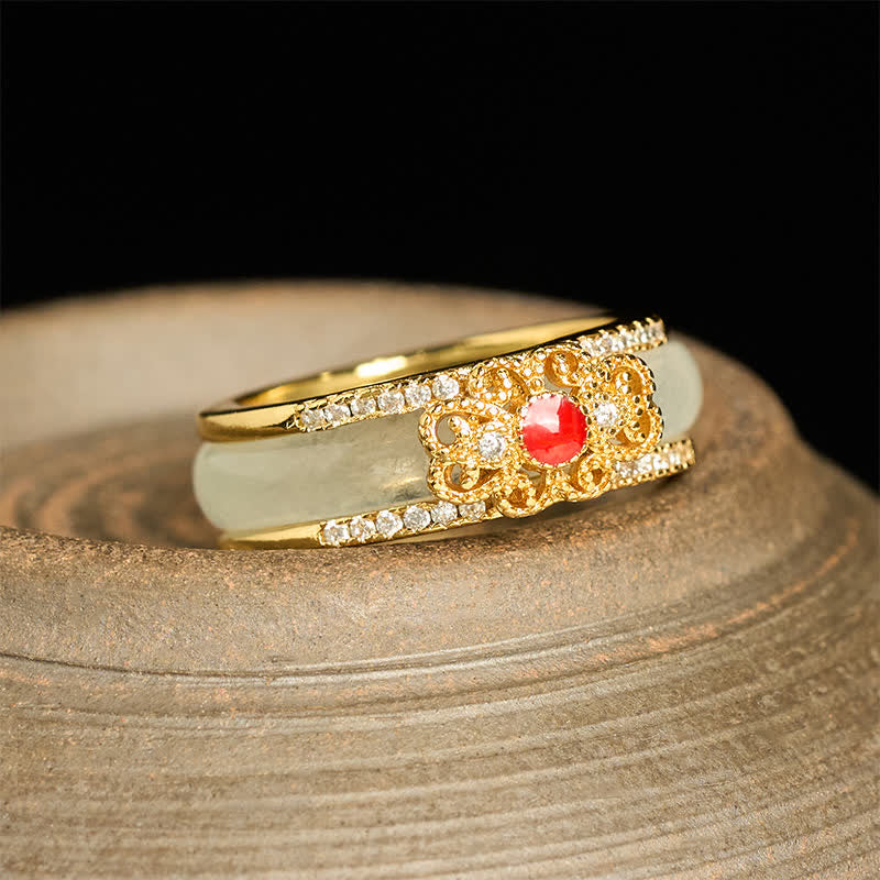 Buddha Stones Anillo de la riqueza con forma de flor de cristal y cobre chapado en oro - Cobre chapado en oro (17,3 mm) - image 0