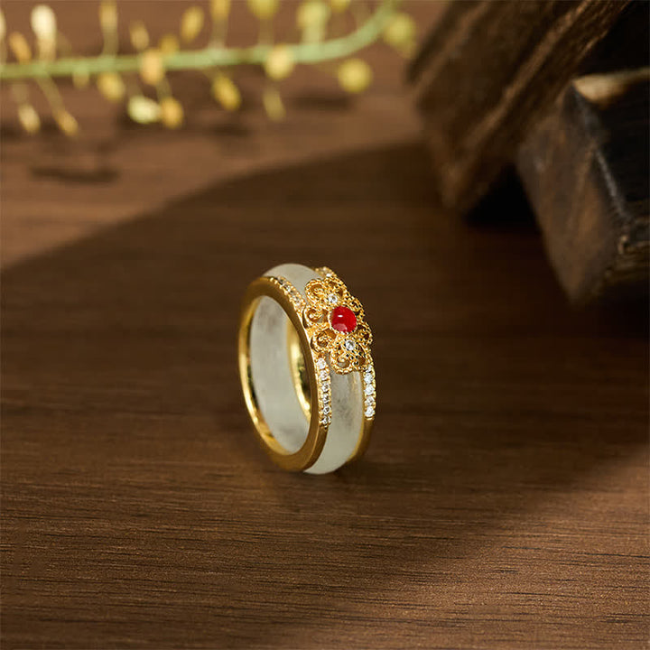Buddha Stones Anillo de la riqueza con forma de flor de cristal y cobre chapado en oro - image 3