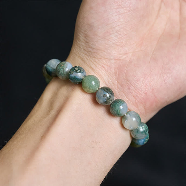 Buddha Stones Pulsera sencilla de cuentas de ágata musgosa para sanación - image 4