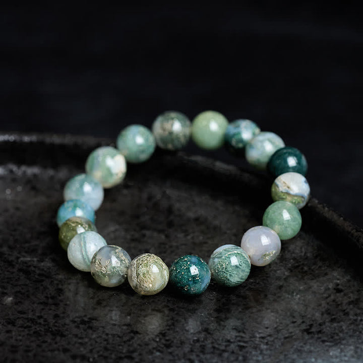Buddha Stones Pulsera sencilla de cuentas de ágata musgosa para sanación - image 2