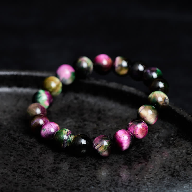 Buddha Stones Pulsera protectora de cuentas coloridas con ojo de tigre rojo - image 2