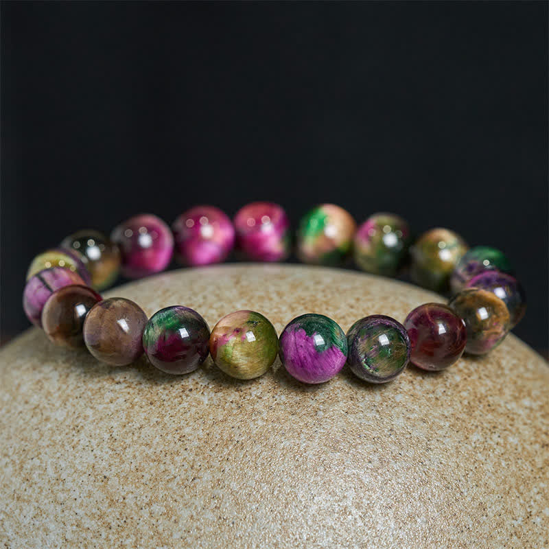 Buddha Stones Pulsera protectora de cuentas coloridas con ojo de tigre rojo - image 3