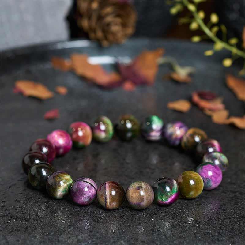 Buddha Stones Pulsera protectora de cuentas coloridas con ojo de tigre rojo - Ojo de tigre rojo de 10 mm (circunferencia de la muñeca: 16-17 cm) - image 0