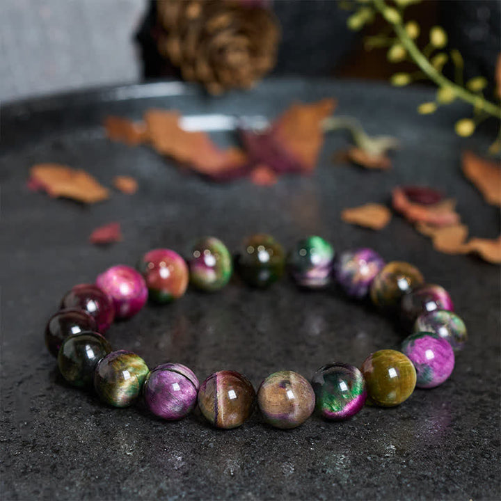 Buddha Stones Pulsera protectora de cuentas coloridas con ojo de tigre rojo - Ojo de tigre rojo de 10 mm (circunferencia de la muñeca: 16-17 cm) - image 0