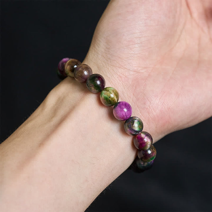 Buddha Stones Pulsera protectora de cuentas coloridas con ojo de tigre rojo - image 4